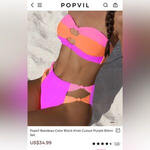 Popvil Neon Colorblock Bandeau Bikini Swimsuit Set